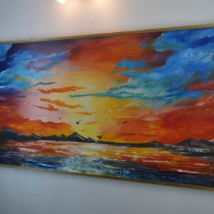 Vue en angle du tableau moderne Ghoroub montrant la texture au couteau